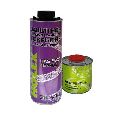 HOLEX Защитное полиуретановое покрытие высокой прочности 2К 4:1 (0,8л+0,2л) 1л Черный (Раптор)