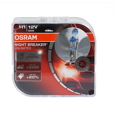 Лампа 12V OSRAM H1 55W  NIGHT BREAKER +110% (Eurobox,2шт.)