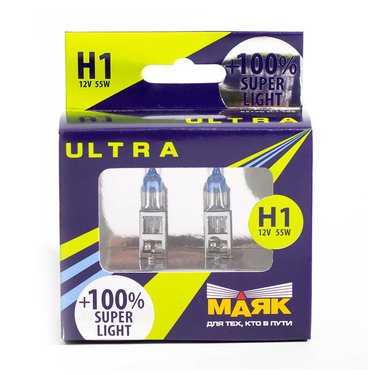 Лампа МАЯК ULTRA H1 12V 55W P14,5s SUPER LIGHT +100%