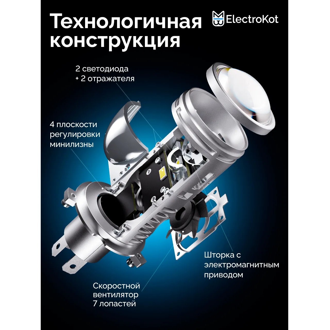 LED мини линзы ElectroKot S30 12V H4 6000K к-т 2шт