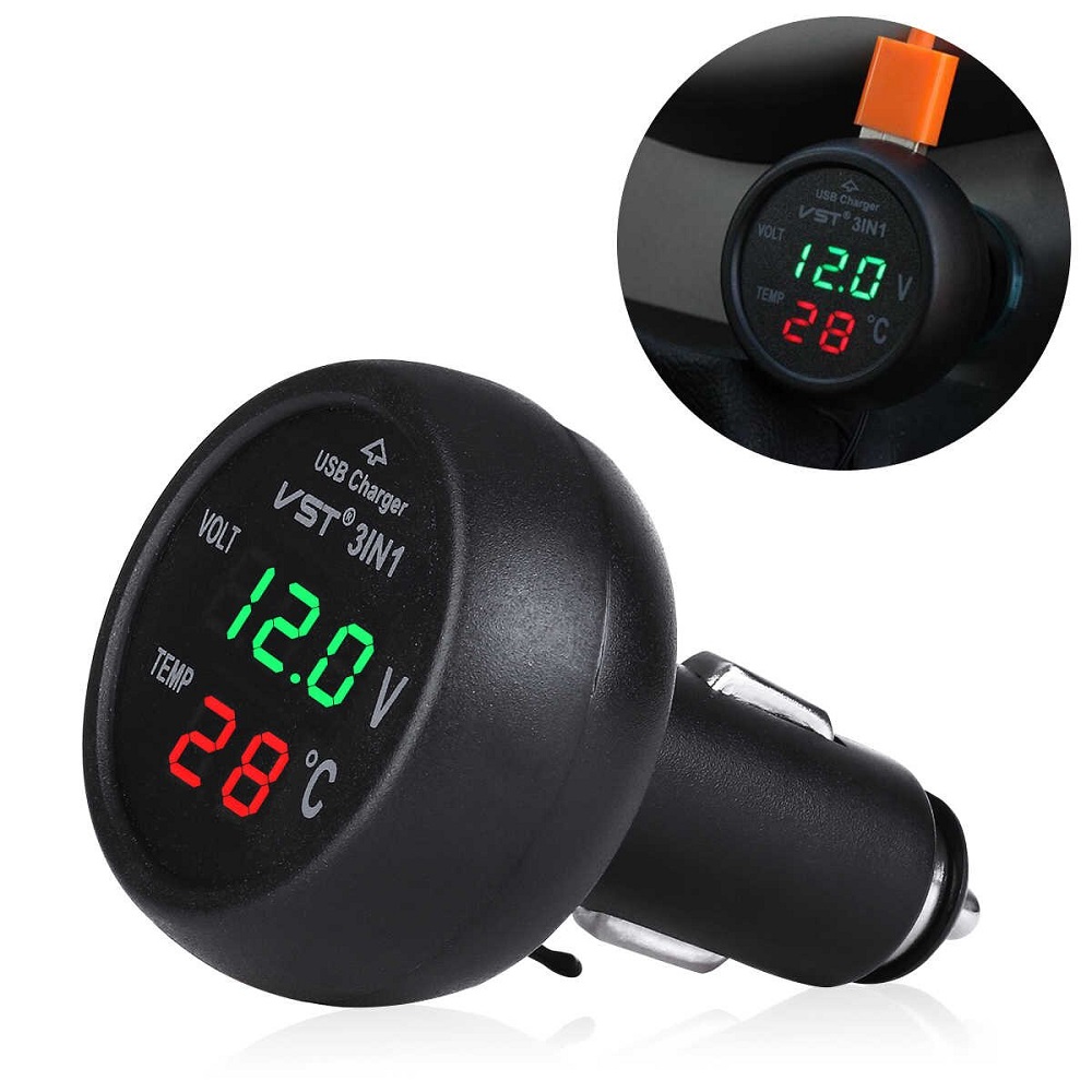 АЗУ USB порт + вольтметр + термометр 12/24В VST-706