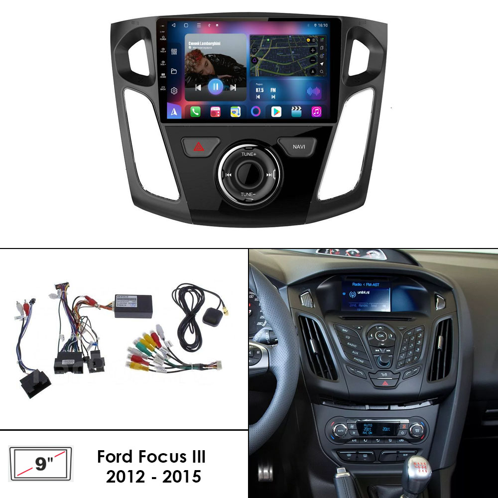 Установочный к-т для штатной а/м 9" Ford Focus III Mk3 2011-2019 (Black)+ проводка CAN