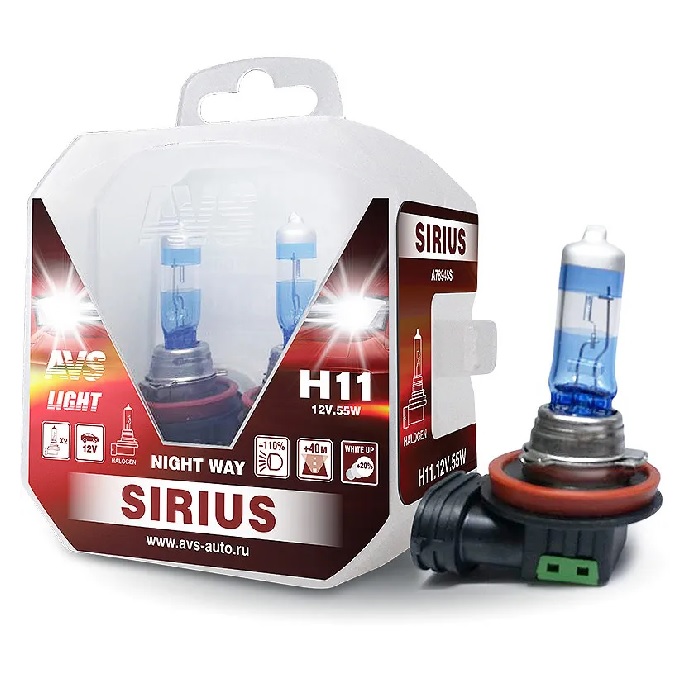 Лампа 12V AVS SIRIUS Night Way H11 55W +110% (Eurobox,2шт.)