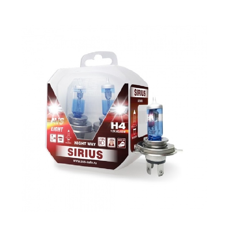 Лампа 12V AVS SIRIUS Night Way H4 55W +110% (Eurobox,2шт.)