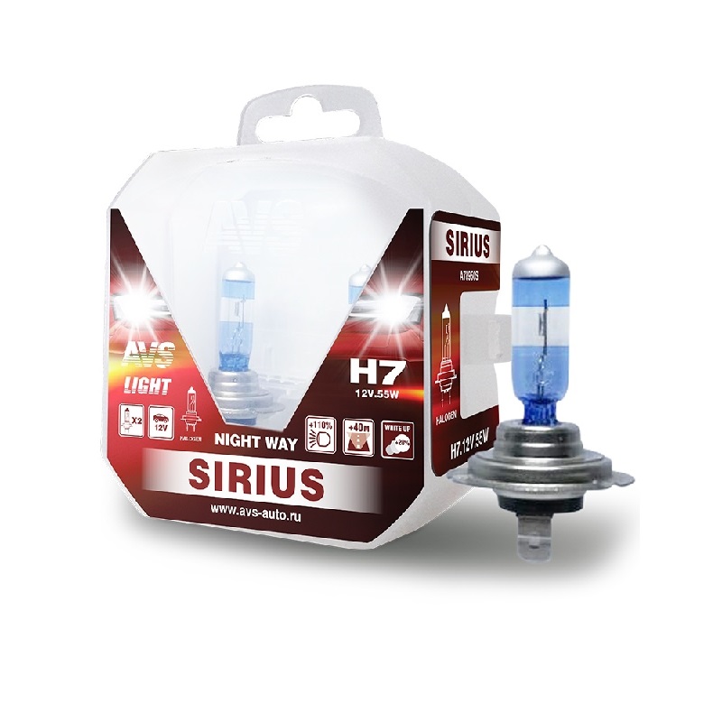 Лампа 12V AVS SIRIUS Night Way H7 55W +110% (Eurobox,2шт.)