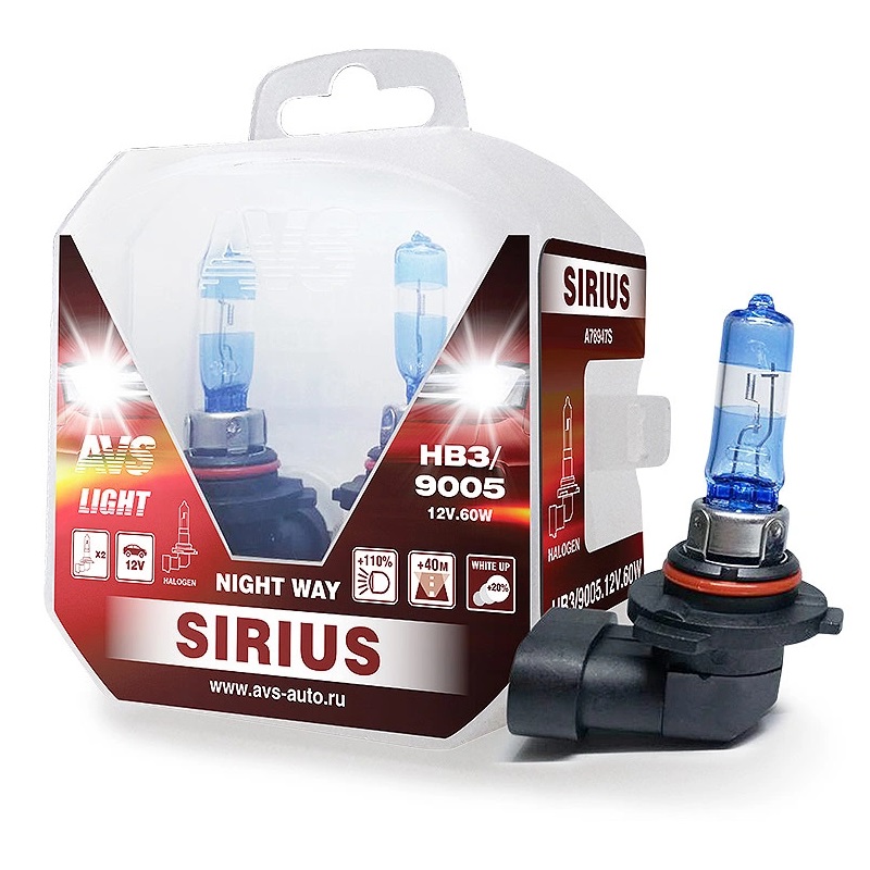 Лампа 12V AVS SIRIUS Night Way HB3/9005 65W +110% (Eurobox,2шт.)