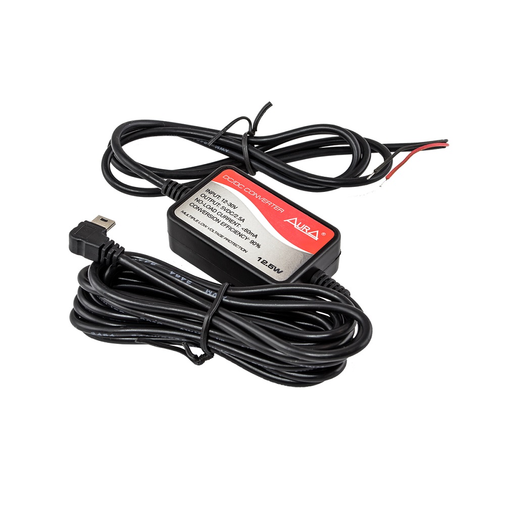 АЗУ для видеорегистратора AURA TPA-U031 mini-USB 2.5A, 5V, 3 метра (монтажный набор)