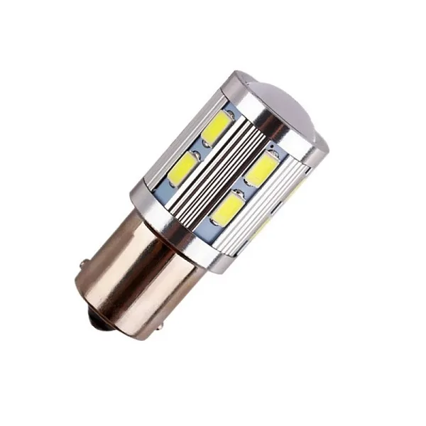 яЛампа диодная 12V 21/4W 12SMD+3 Линза (2х конт. со смещ.)