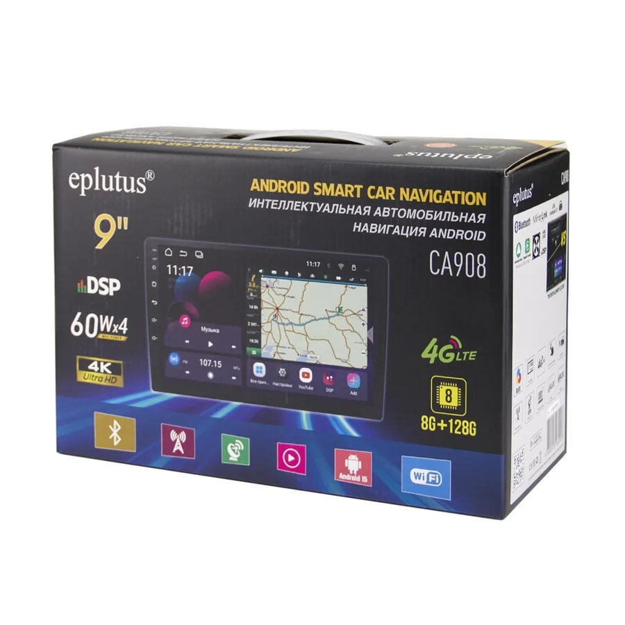 Автомагнитола Eplutus CA908 (ANDROID 15) 9",8-ядер. 8GB-ОЗУ, 128GB, 4G