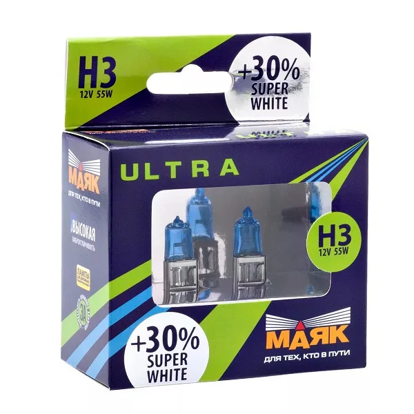 Лампа МАЯК ULTRA H3 12V 55W Pk22s SUPER LIGHT +100%