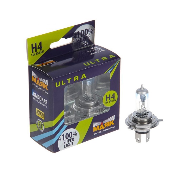 Лампа МАЯК ULTRA H4 12V 60/55W P43t SUPER LIGHT +100%