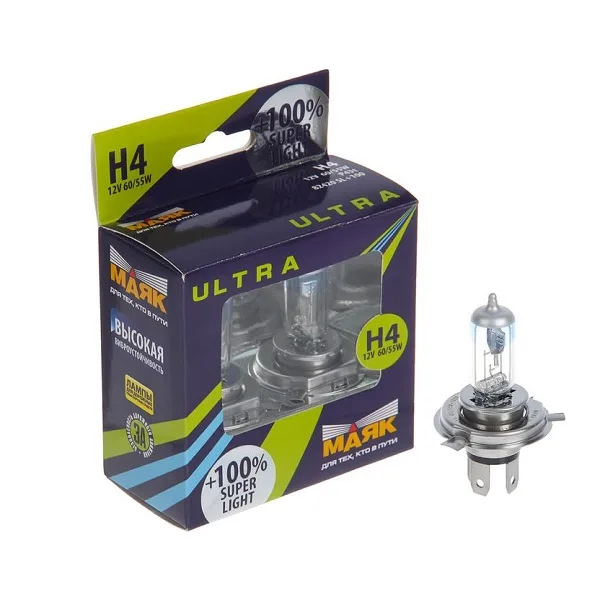 Лампа МАЯК ULTRA H4 12V 60/55W P43t SUPER LIGHT +100%