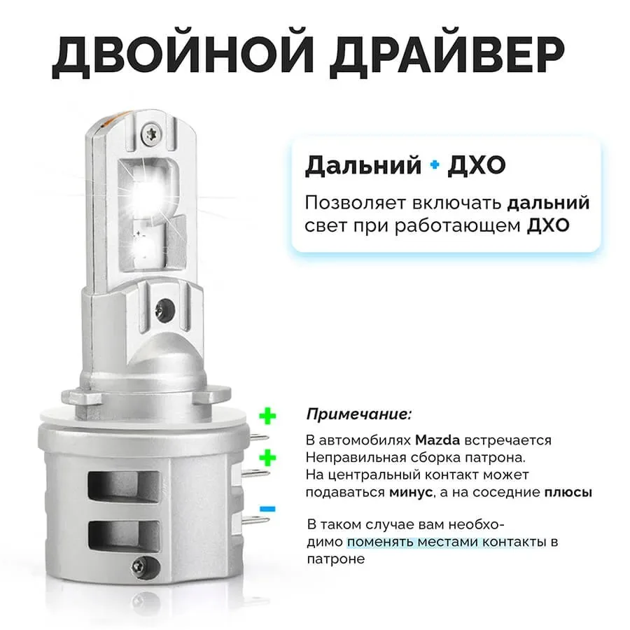 Светодиодные LED лампы ElectroKot Atomic 12V H15 PRO CSP 5000K к-т 2шт