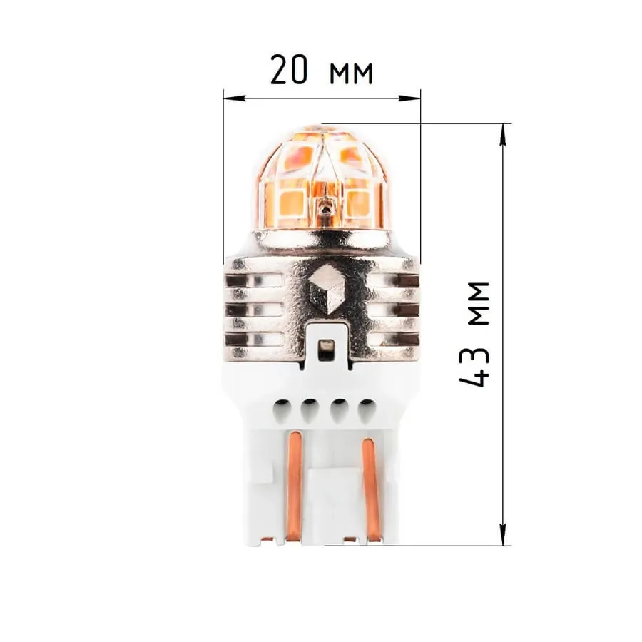 Лампа диодная ElectroKot T-серия 10-50V W21/5W б/ц 7443 оранжевый свет к-т 2шт