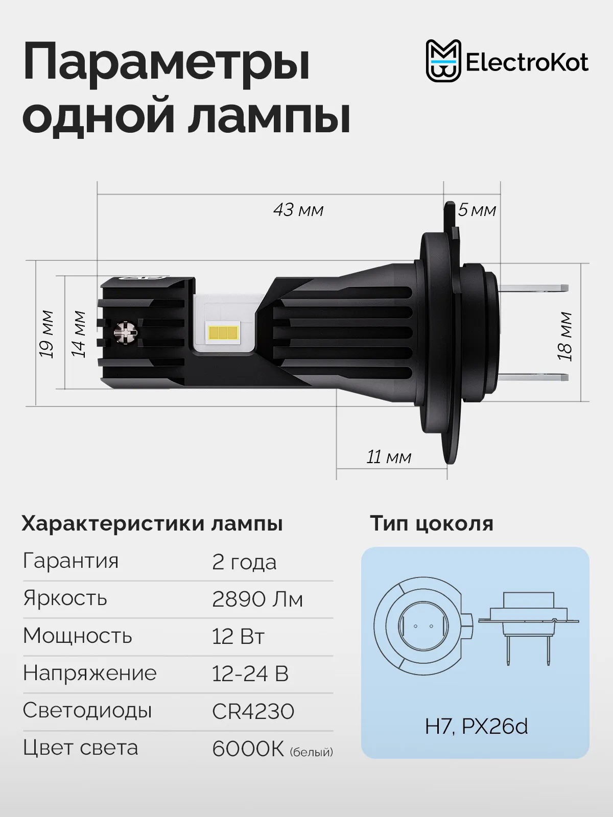 Светодиодные LED лампы ЭлектроКот Атомик PRO gen 2 12-24V H7 6000K к-т 2шт