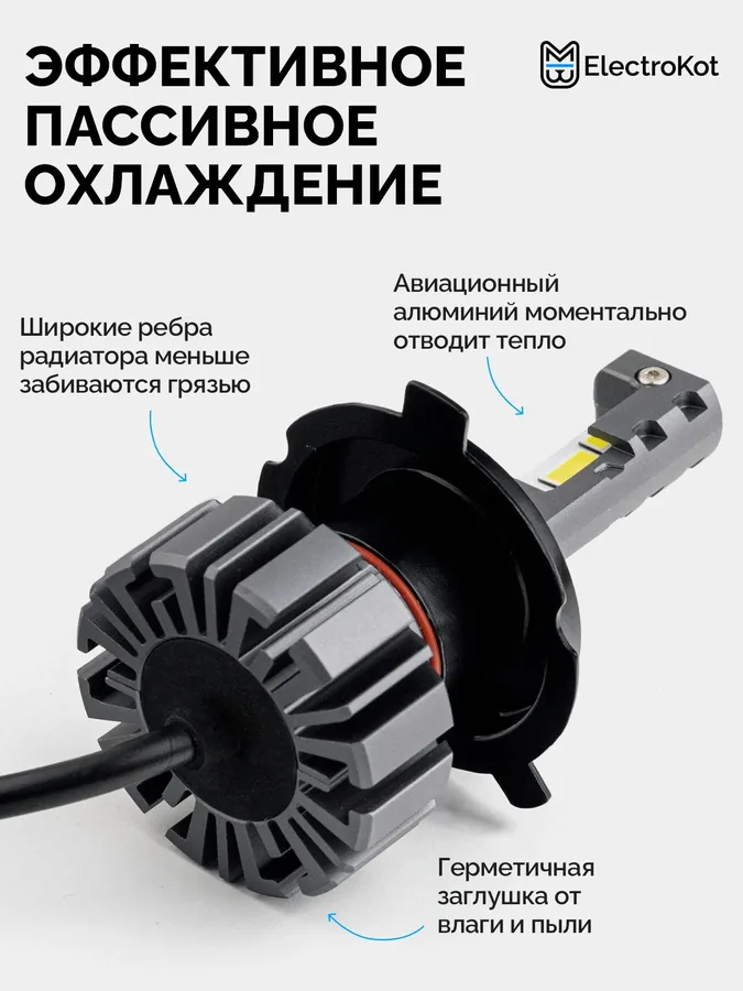 Светодиодные LED лампы ElectroKot Ниндзя gen2 10-30V H4 6000K к-т 2шт