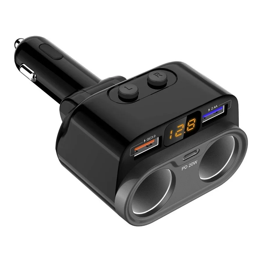 Разветлитель прикур. 2гн. Mivo MU-201 / 2xUSB / 150 Вт / QC3.0/ LED + вольтметр