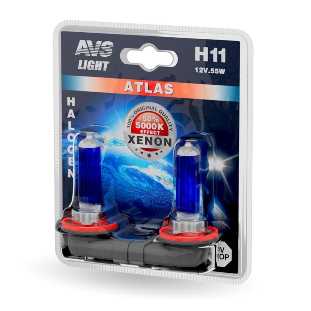 Лампа 12V AVS ATLAS H11 55W 5000K (Блистер 2шт.)