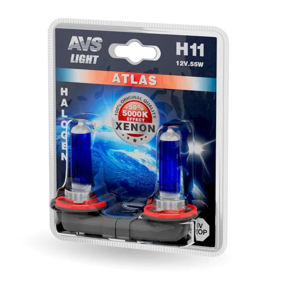 Лампа 12V AVS ATLAS H11 55W 5000K (Блистер 2шт.)
