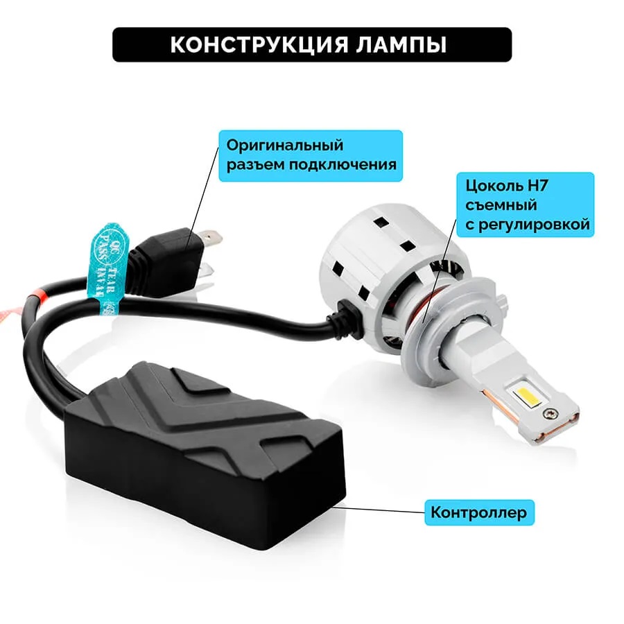Светодиодные LED лампы ElectroKot UltraLED 12-24V H7 6000K, 12000Lm к-т 2шт