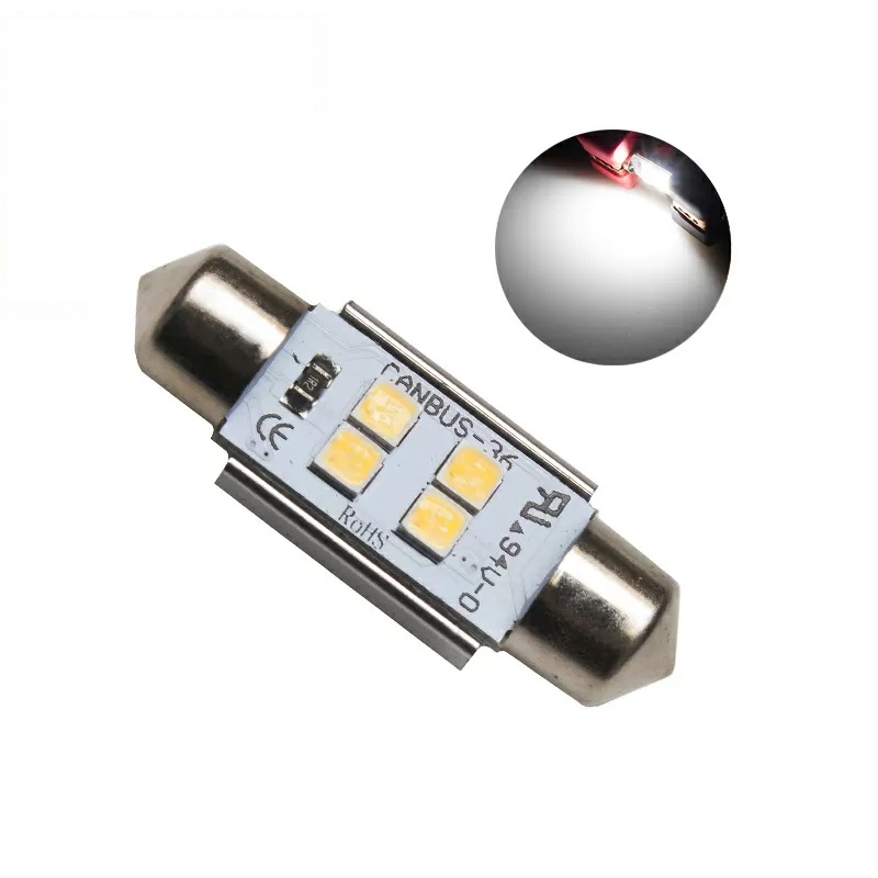 Лампа диодная 10-30V салон 36мм 4SMD C5W 5000K (с обманкой) 2869 1шт