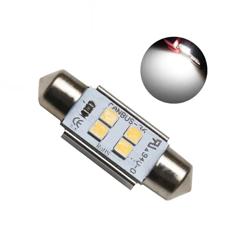 Лампа диодная 10-30V салон 36мм 4SMD C5W 5000K (с обманкой) 2869 1шт