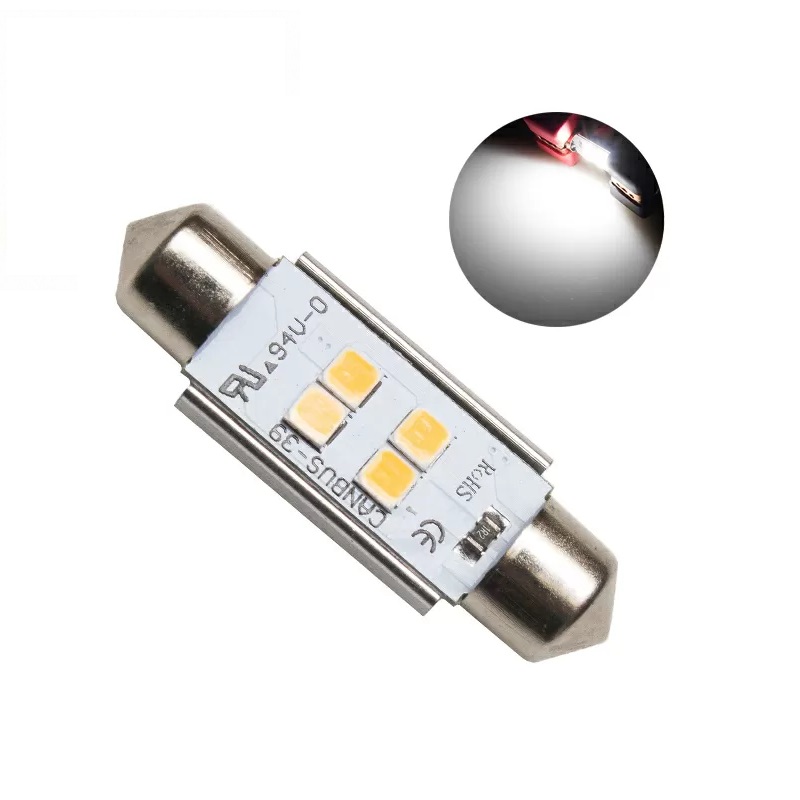 Лампа диодная 10-30V салон 39мм 4SMD C5W 5000K (с обманкой) 2873 1шт