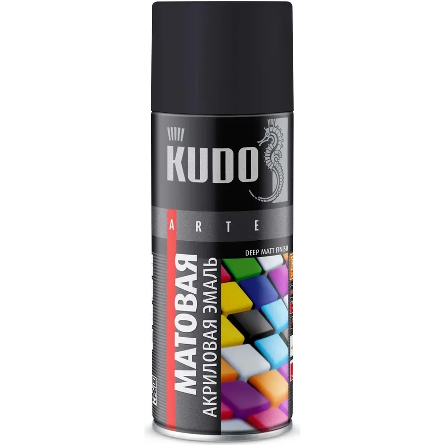 KUDO Эмаль универсальная акриловая черная матовая  520мл KU-A9005M