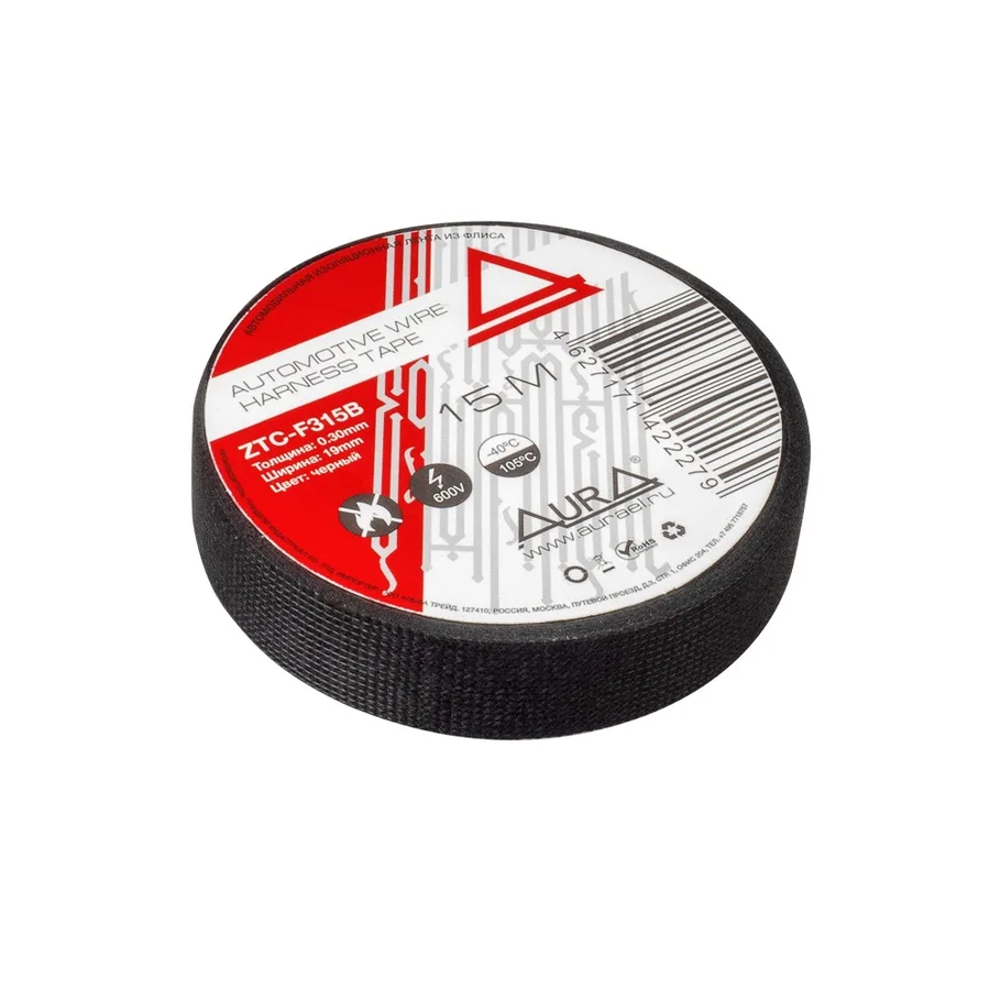 Изолента AURA ZTC-F315B (Флис), черная, 300mic, 19мм x 15м