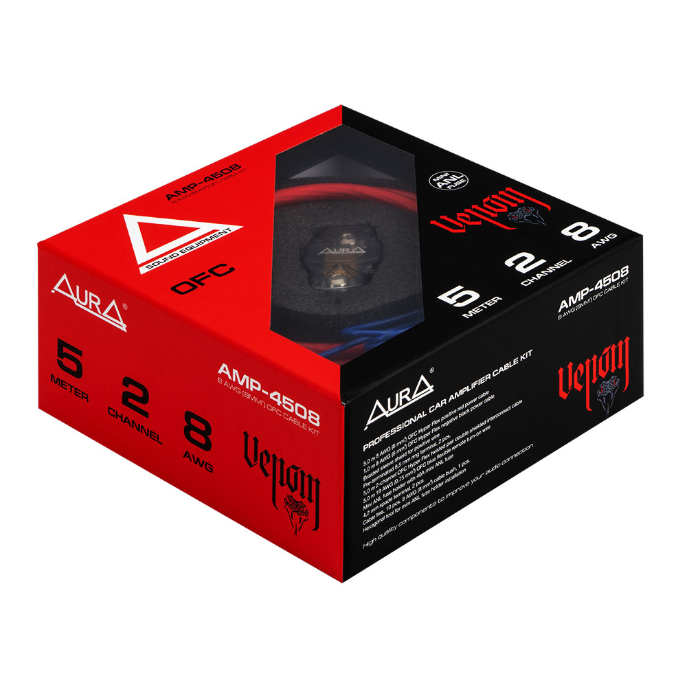 К-т проводов для усилителя AURA  AMP-4508 8GA OFC 5-метров 2кан.