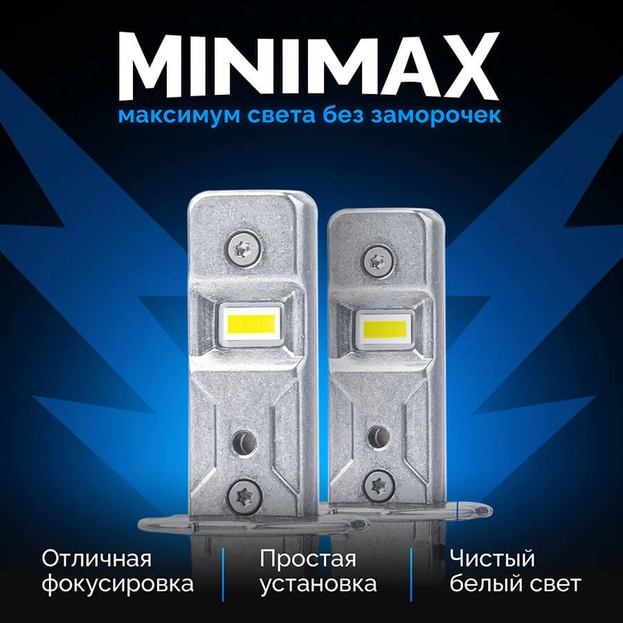 Светодиодные LED лампы ElectroKot MiniMax 12V H3 6000K к-т 2шт