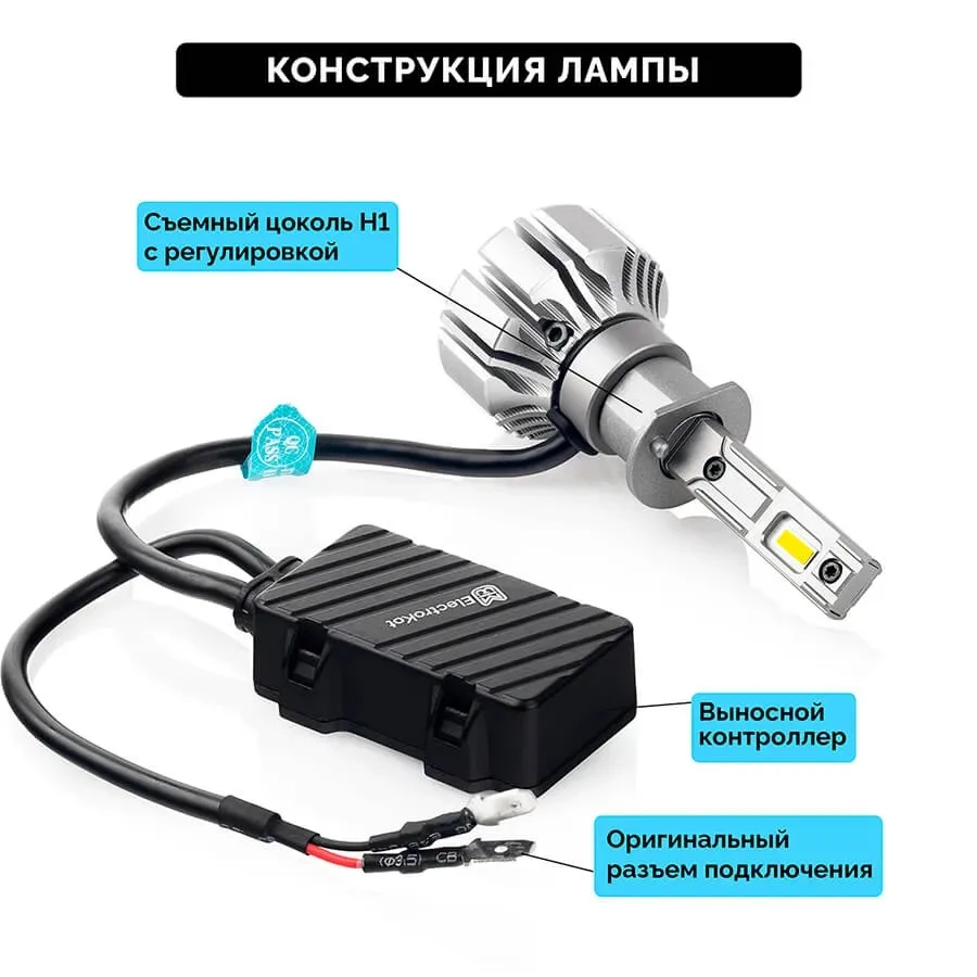 Светодиодные LED лампы ElectroKot Ninja 12V H1 6000K без вентилятора к-т 2шт