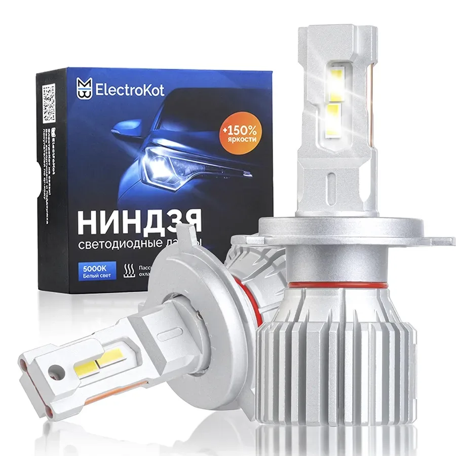 Светодиодные LED лампы ElectroKot Ninja 12V H4 6000K без вентилятора к-т 2шт
