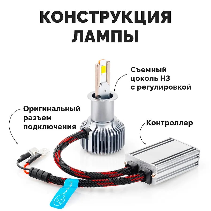 Светодиодные LED лампы ElectroKot Плазма 12V H3 6000K к-т 2шт