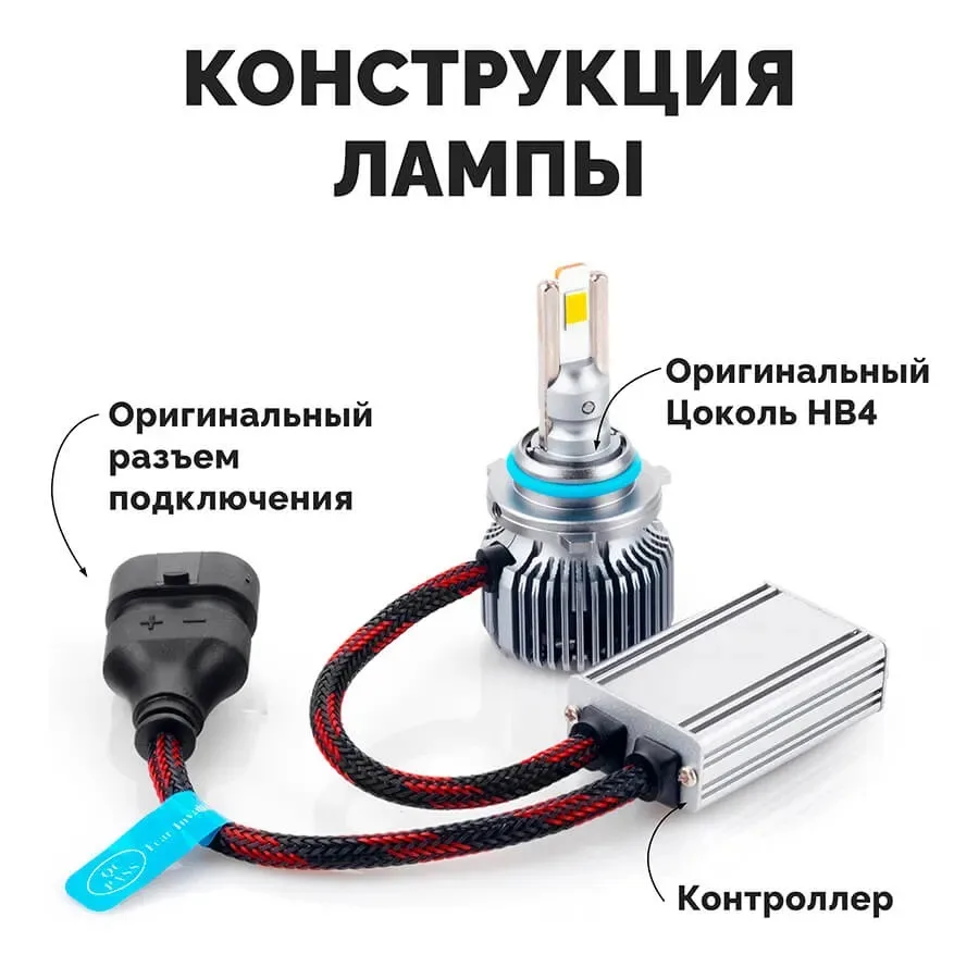 Светодиодные LED лампы ElectroKot Плазма 12V HB4 6000K к-т 2шт