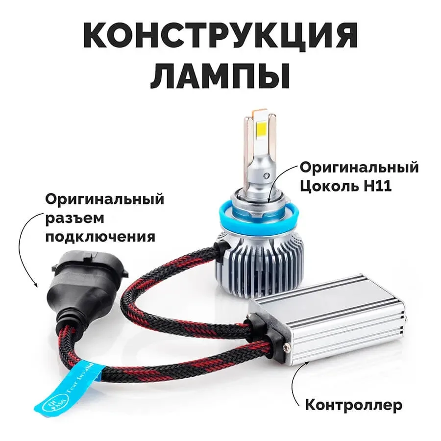Светодиодные LED лампы ElectroKot Плазма 12V H11 6000K к-т 2шт