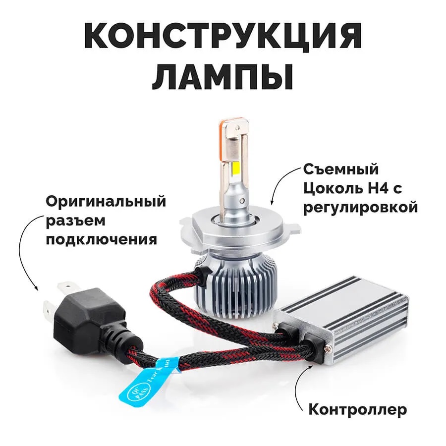 Светодиодные LED лампы ElectroKot Плазма 12V H4 6000K к-т 2шт