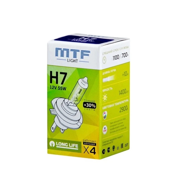 Лампа 12V MTF H7 55W Long Life +30% HS1207