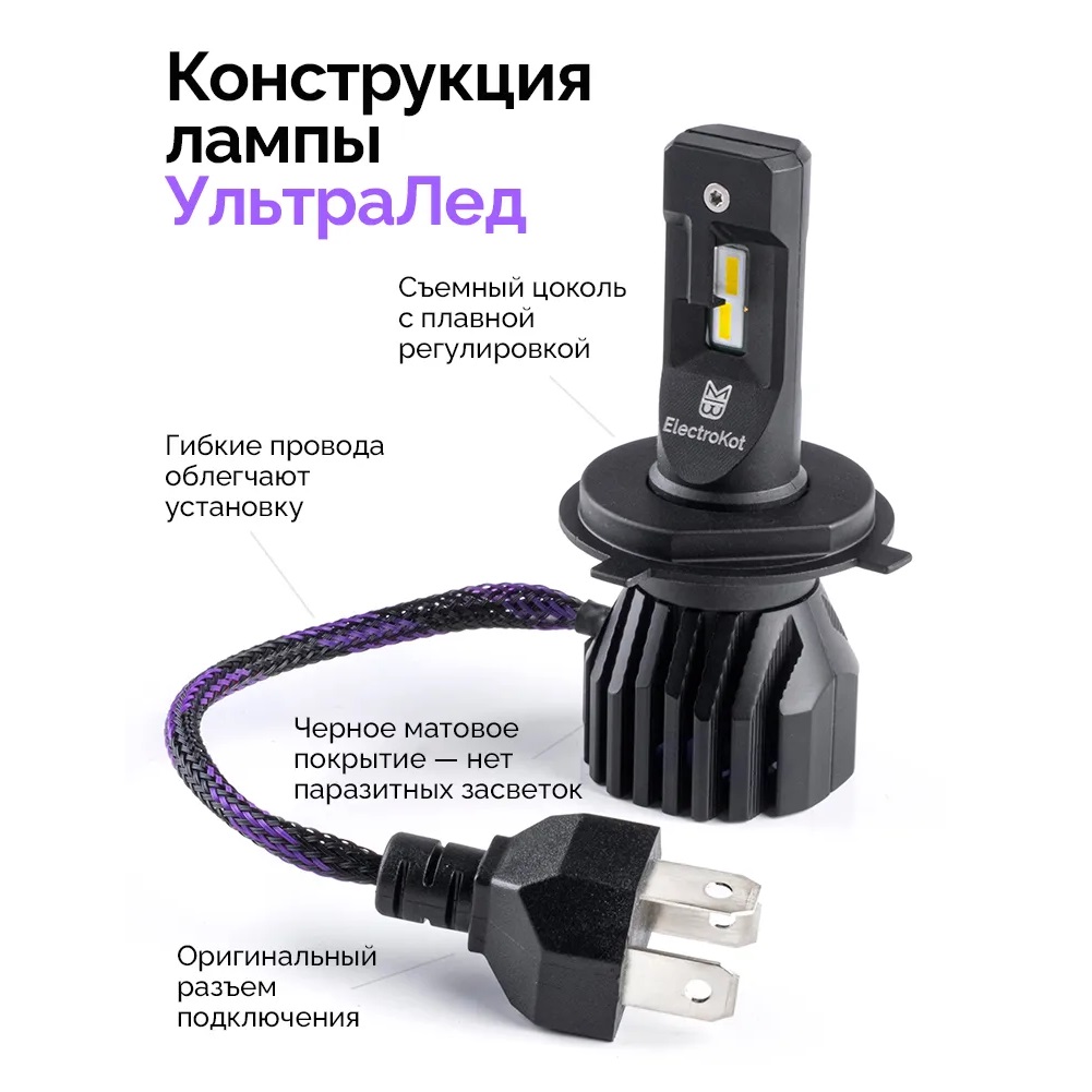 Лампа диодная ElectroKot УльтраЛед gen2 12-24V H4 бел. 6000K кт.- 2шт.