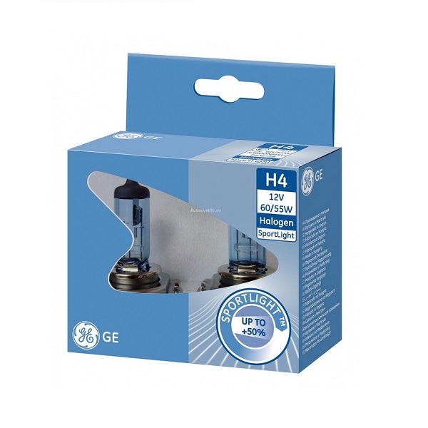 Лампа 12V GE H4 60/55W +50% Sport Light (Eurobox,2шт.) 1126
