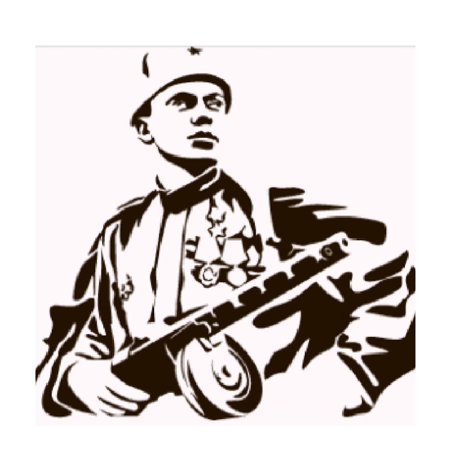 Наклейка "Солдат с ППШ" белый (31х23) 9275