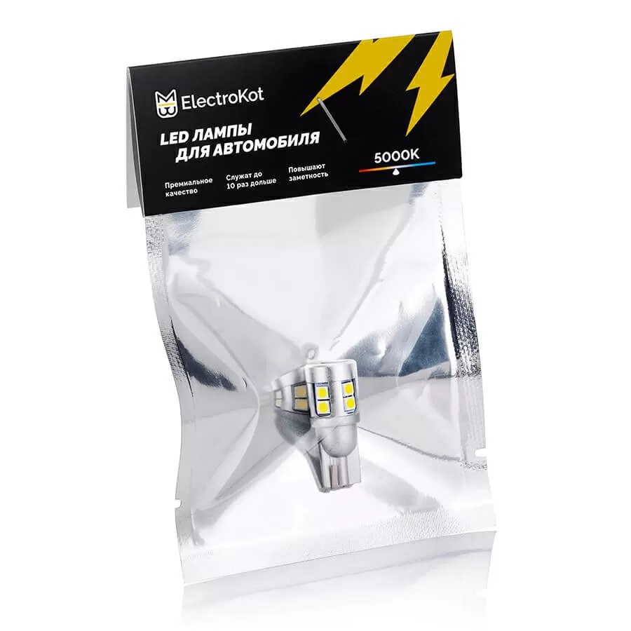Лампа диодная ElectroKot УльтраЛед 12-24V W5W б/ц бел. 6000K кт. - 2шт.