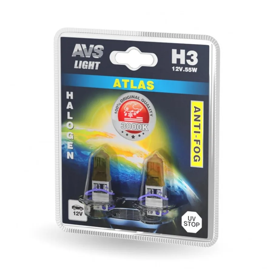 Лампа 12V AVS ATLAS H3 55W Желтый (Блистер 2шт.)