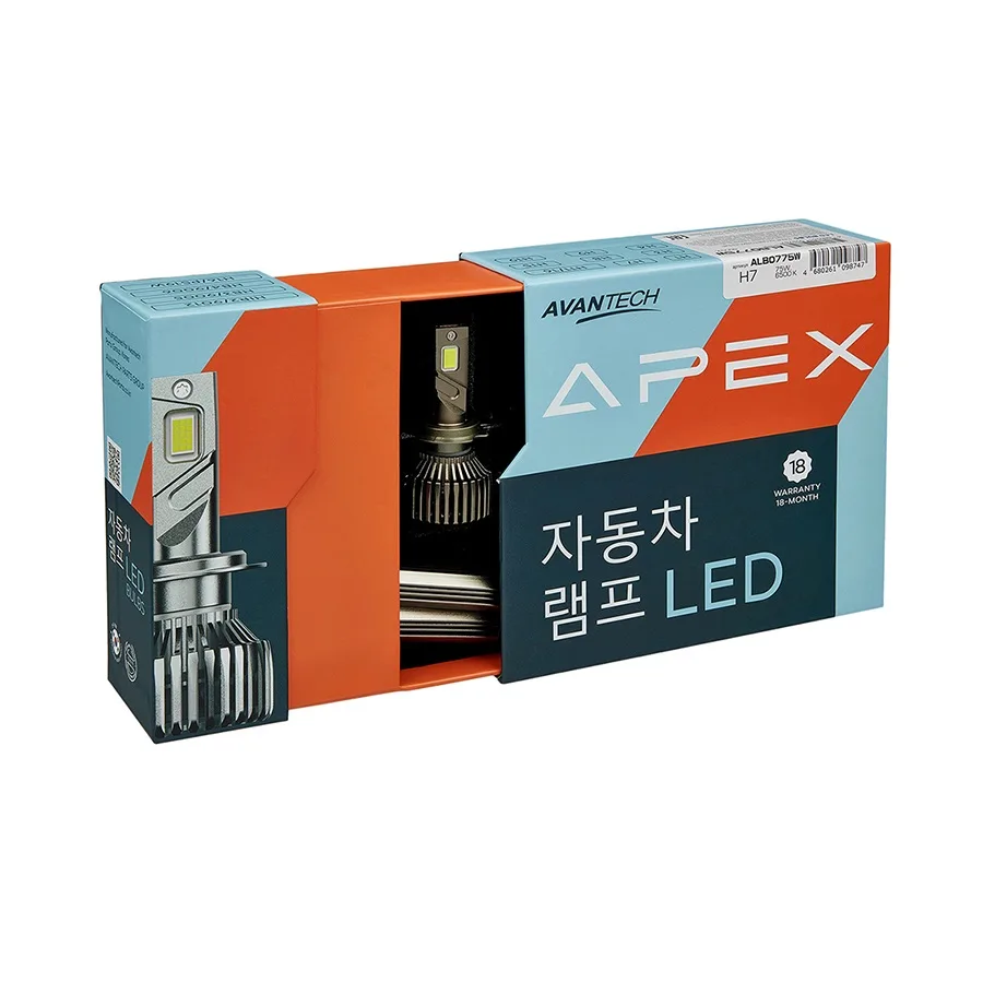 Лампа диодная AVANTECH APEX 12V H7 75W, 6500K, 7000Lm, к-т 2шт
