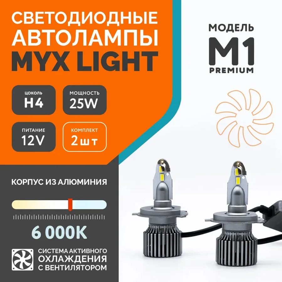 Лампа диодная AVANTECH APEX 12V H7 75W, 6500K, 7000Lm, к-т 2шт