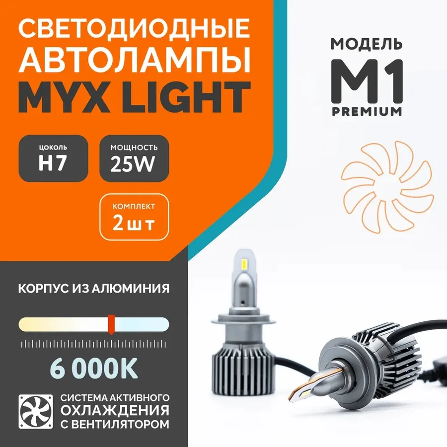 Лампа диодная AVANTECH APEX 12V H7 75W, 6500K, 7000Lm, к-т 2шт