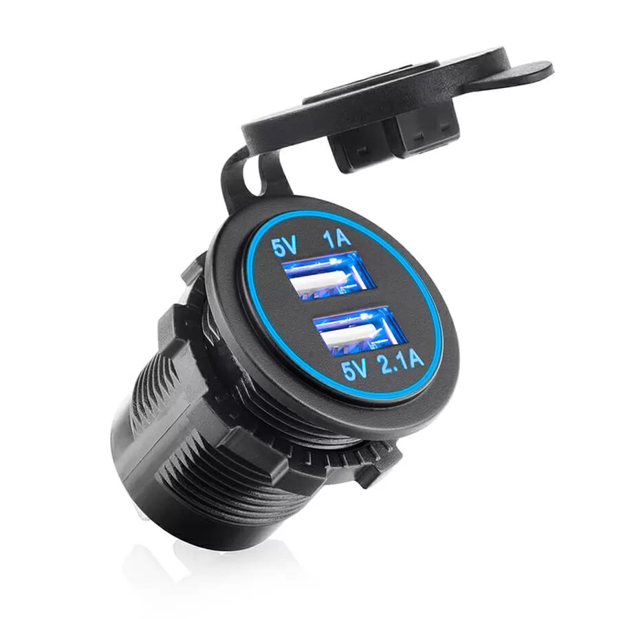 АЗУ врезное ун-ое 2USB 12V-24V 2.1А+1A 6003