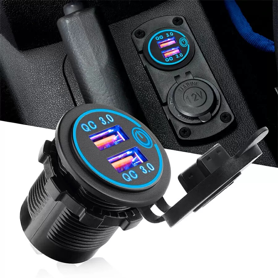 АЗУ врезное ун-ое 2USB  12V-24V QC-3.0 6004