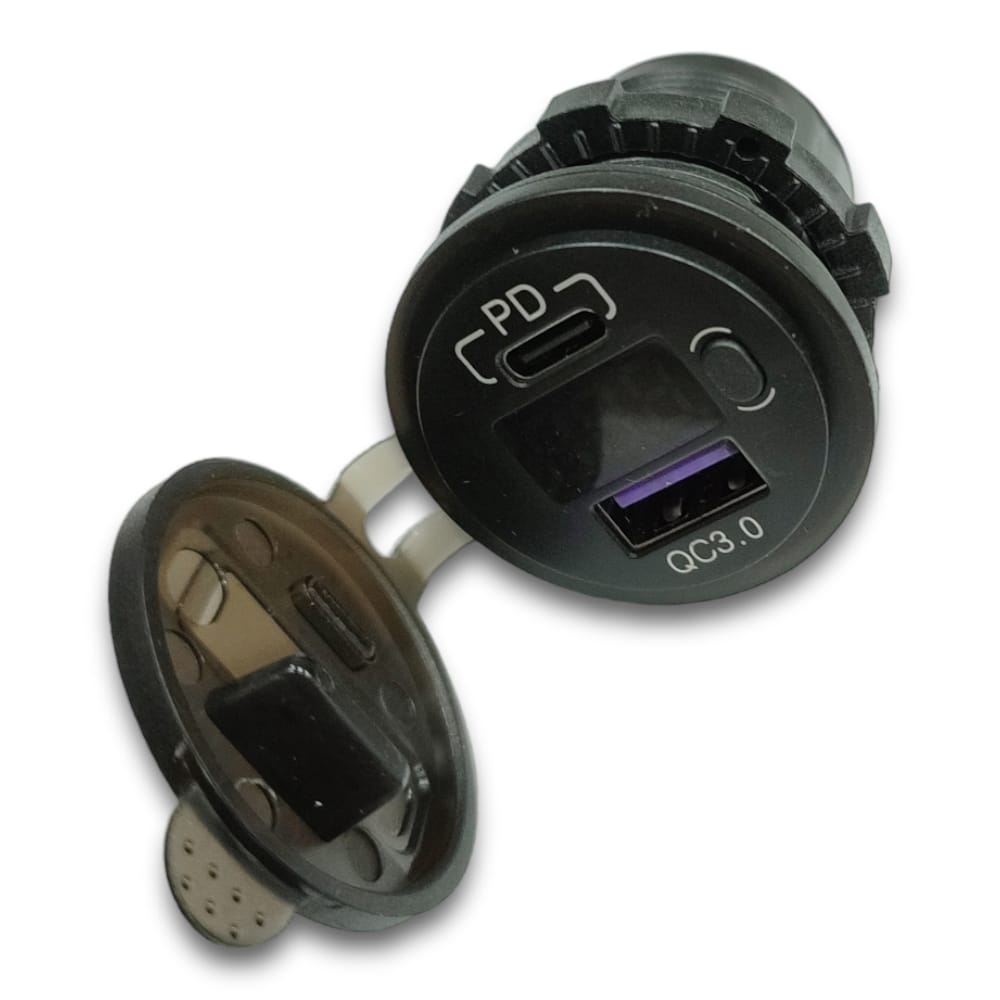 АЗУ врезное ун-ое 1USB+1TypeC 12V-24V QC-3.0 + вольтметр 6014