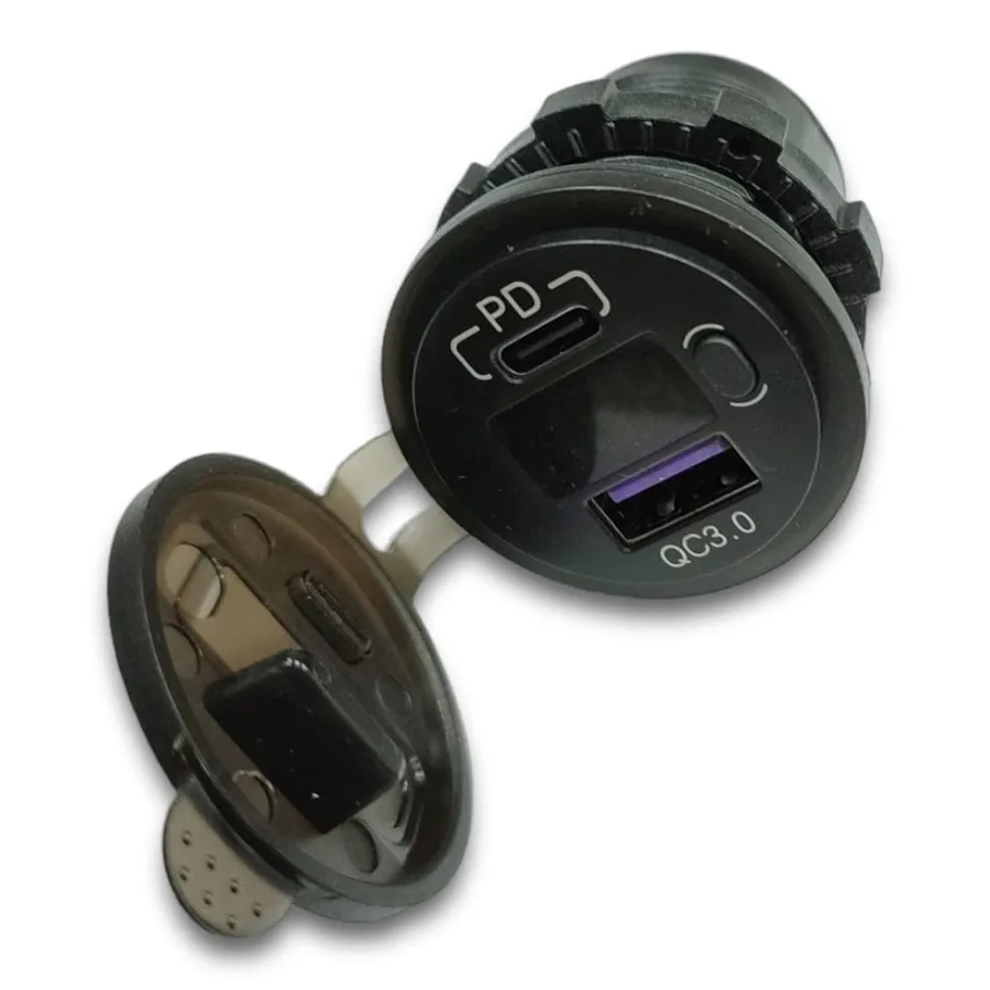 АЗУ врезное ун-ое 1USB+1TypeC 12V-24V QC-3.0 + вольтметр 6014